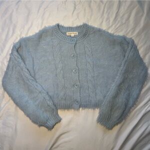 Sugar Moon Fuzzy Light Blue cropped Sweater Cardigan 🌿